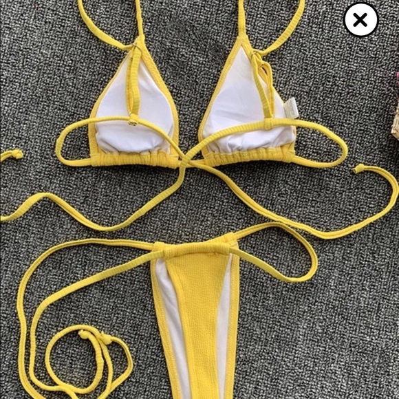 Yellow Rib Laceup Micro Triangle Bikini - Picture 4 of 5